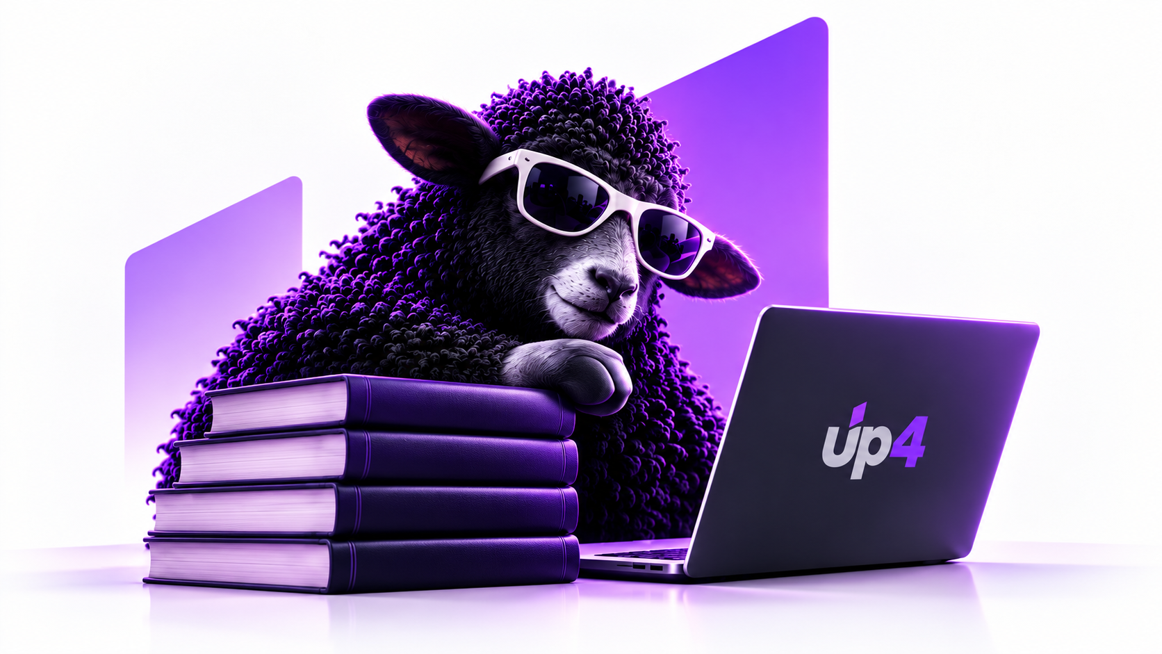 Ovelha negra Up4 com livros de estratégia, marketing e notebook